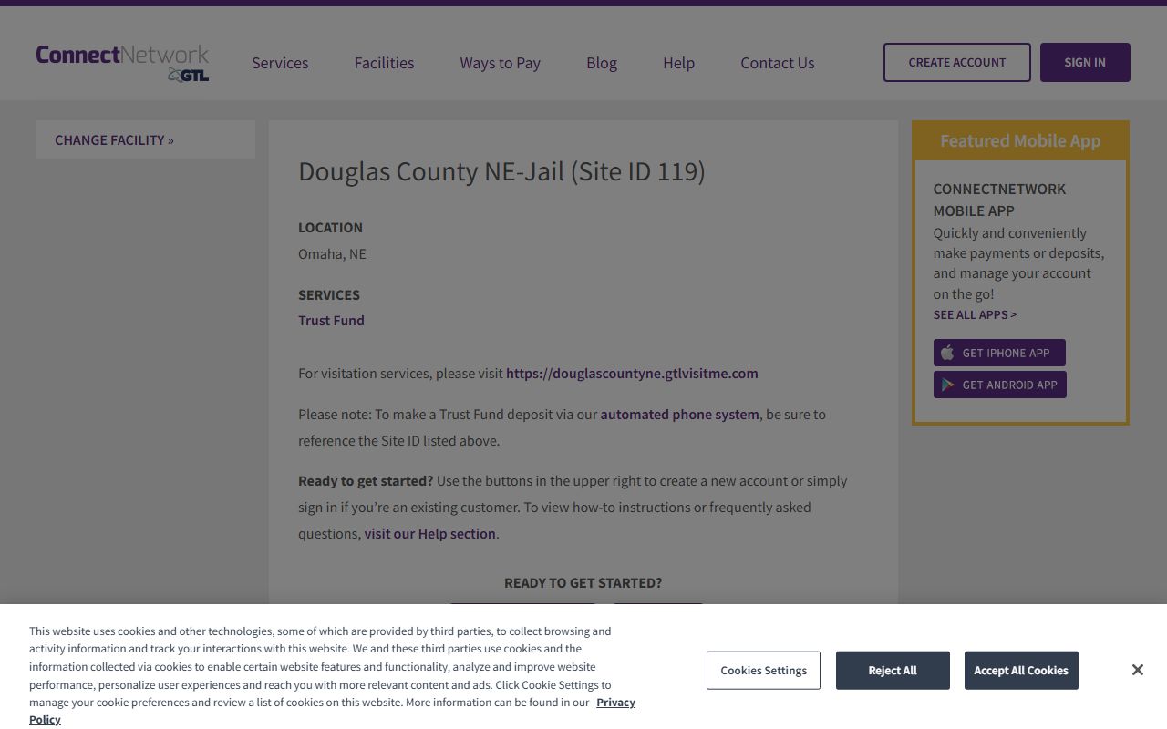 ConnectNetwork Douglas County NE-Jail inmate trust fund page for Douglas County inmate records