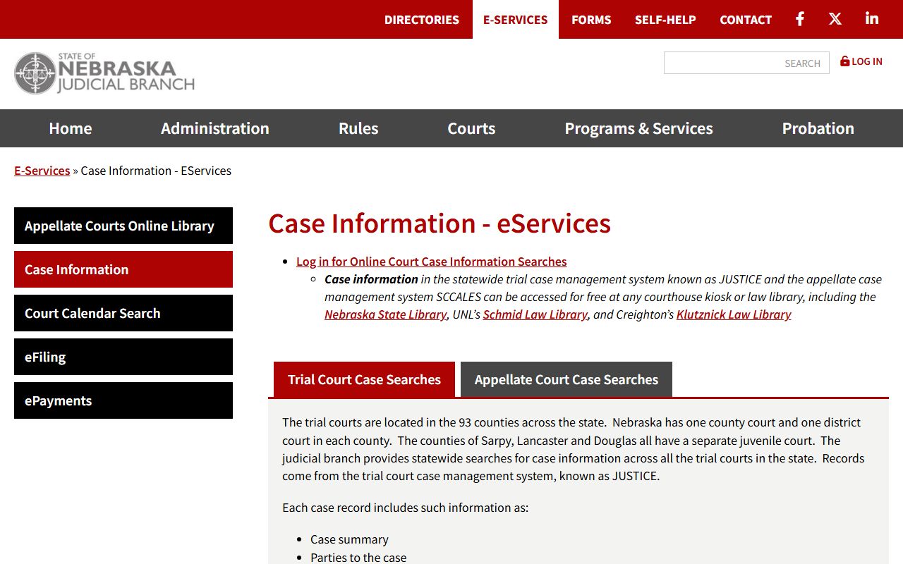 Nebraska Judicial Branch case information for Douglas County court records after arrest