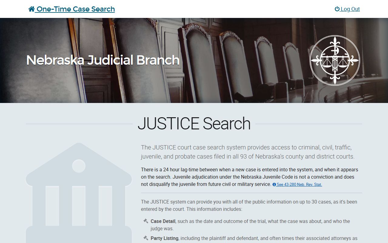 Nebraska JUSTICE one-time case search for Douglas County court records after jail arrest